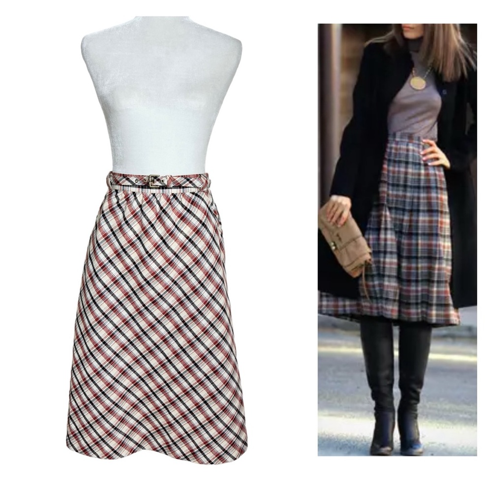 VINTAGE Panther plaid Union Made Midi Skirt Size 11/12